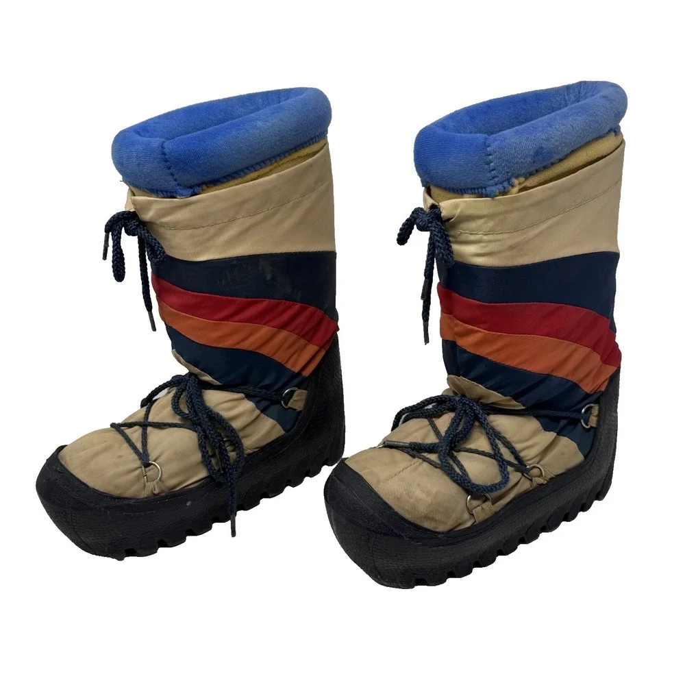 Vintage 80s Rainbow Stripe Lace Up‎ Moon Boots Made in Korea Men's Size 5-6